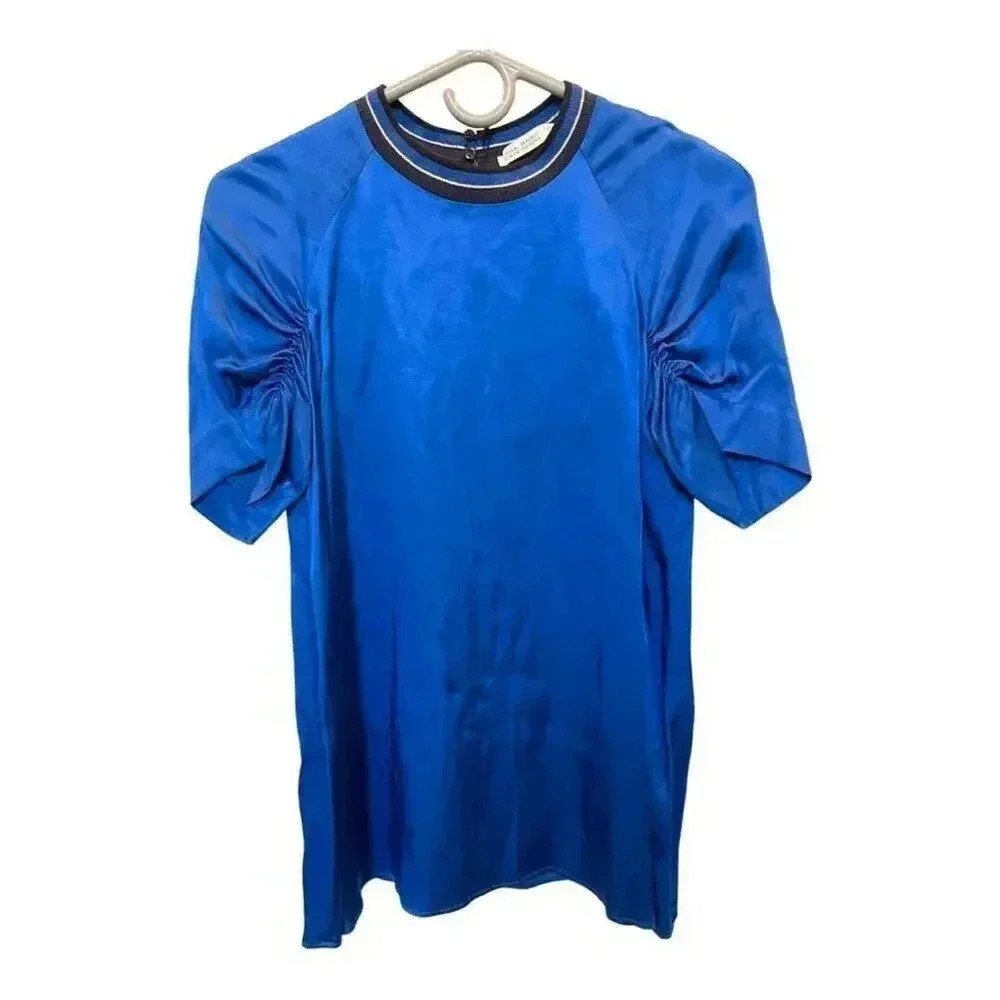 ZARA BASIC Z1975 DENIM‎ Women’s Small Blue Silky Crew Neck Top
